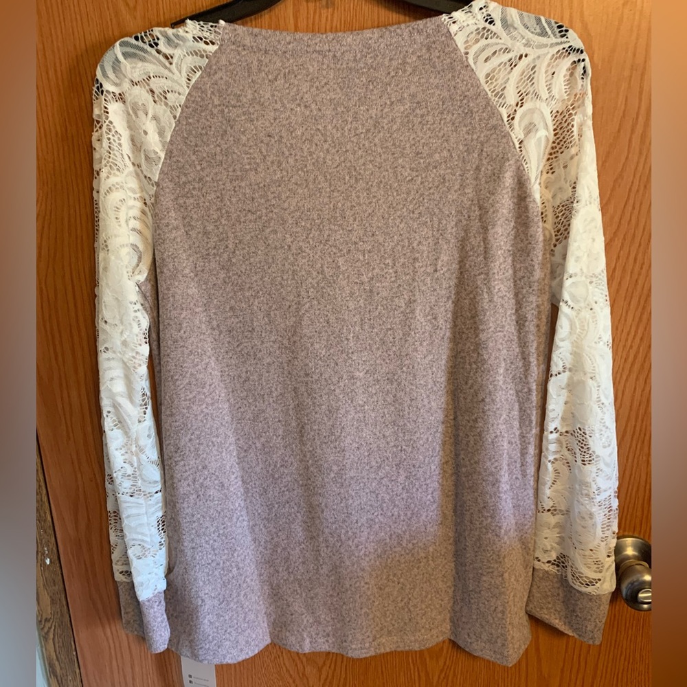 Lace Sleeve Long Sleeve Blouse Pink Mauve - Picture 7 of 9